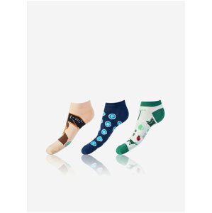 Sada troch unisex vzorovaných ponožiek v modrej, zelenej a svetloružovej farbe Bellinda CRAZY IN-SHOE SOCKS 3x