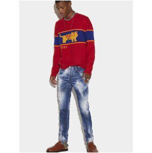 Bielo-modré pánske slim fit vzorované rifle DSQUARED2 Doodle Fl Skater