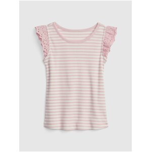 Ružové dievčenské tričko pruhované s volánikom GAP