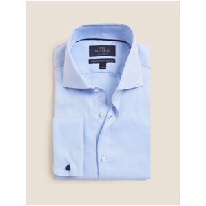Keprová košeľa mierne predĺženého strihu z čistej bavlny Marks & Spencer modrá