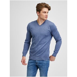 Modrý pánsky melírovaný basic sveter Tom Tailor