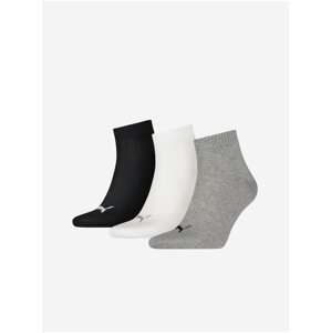 Sada troch párov ponožiek v šedej, bielej a čiernej farbe Puma