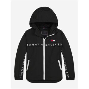 Čierna chlapčenská bunda so zipsom a s kapucňou Tommy Hilfiger