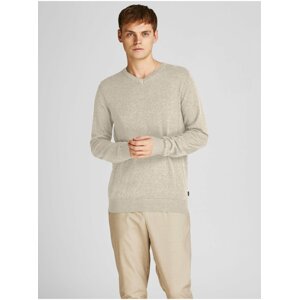 Béžový pánsky melírovaný basic sveter Jack & Jones Emil