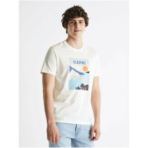 Krémové pánske tričko Celio Cevinty Capri
