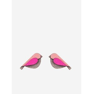 Drevené náušnice BeWooden Pink Bird Earrings