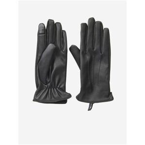 Čierne koženkové rukavice Pieces Cellie