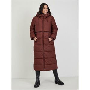 Hnedý dámsky prešívaný zimný kabát s kapucňou Tom Tailor Denim