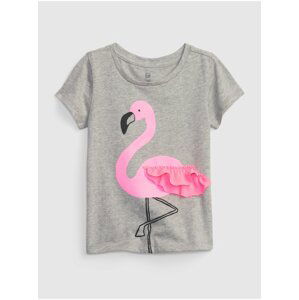 Ružovo-šedé dievčenské tričko s motívom plameniaka GAP