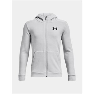 Svetlošedá chlapčenská športová mikina so zipsom a kapucňou Under Armour