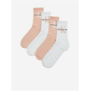Súprava štyroch párov dámskych ponožiek v bielej a svetlo ružovej farbe Calvin Klein Jeans