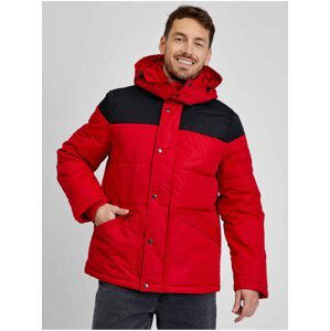 Červeno-čierna pánska zimná bunda s kapucňou GAP