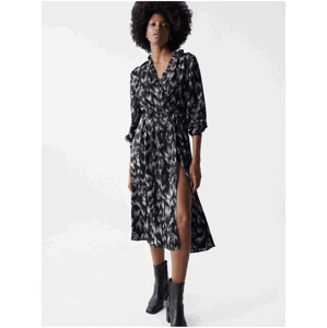 Čierne dámske vzorované zavinovacie šaty Salsa Jeans Oura