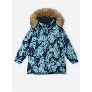 Tmavomodrá detská vzorovaná zimná bunda s odopínacou kapucňou a kožúškom Reima Musko