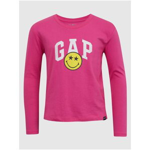 Tmavoružové dievčenské tričko s potlačou GAP & Smiley®