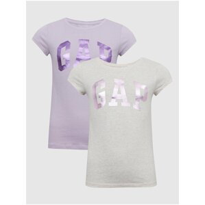 Sada dvoch dievčenských tričiek v svetlošedej a svetlofialovej farbe GAP