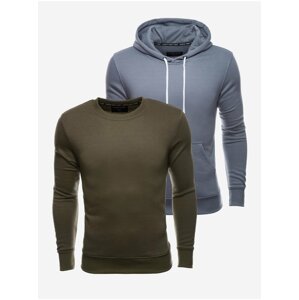 Súprava dvoch pánskych basic mikín v khaki a šedej farbe Ombre Clothing