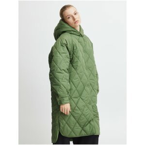 Zelený dámsky prešívaný zimný kabát s kapucňou ICHI