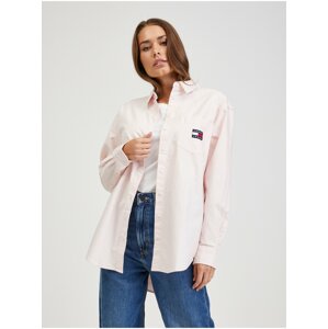 Svetloružová dámska oversize košeľa Tommy Jeans Badge Boyfriend