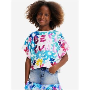Modro-biele dievčenské kvetované tričko Desigual Biscuit