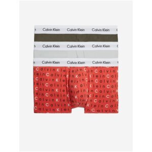 Sada troch pánskych boxerok v červenej, bielej a kaki farbe Calvin Klein Underwear