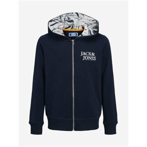 Tmavomodrá chlapčenská mikina na zips s kapucňou Jack & Jones Crayon