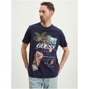 Tmavomodré pánske tričko Guess Nautica Collage