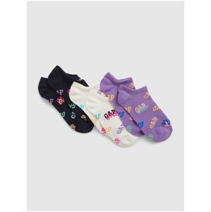 Sada troch párov dievčenských vzorovaných ponožiek vo fialovej, bielej a čiernej farbe GAP