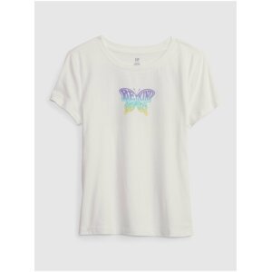 Biele dievčenské bavlnené tričko s motívom motýľa GAP