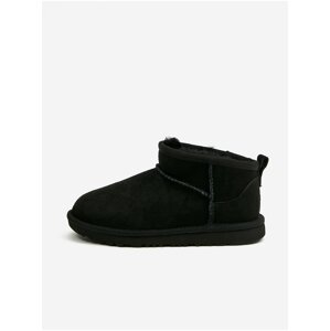 Čierne dievčenské členkové kožené snehule UGG Classic Ultra Mini