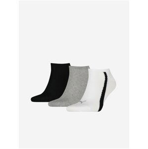 Súprava troch párov ponožiek v čiernej, bielej a svetlo šedej farbe Puma Lifestyle