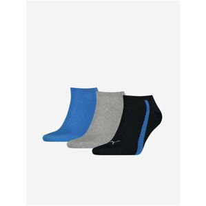 Súprava troch párov ponožiek v čiernej, svetlo šedej a modrej farbe Puma Lifestyle