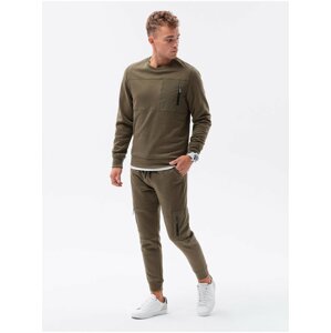 Sada pánskej mikiny a teplákov v khaki farbe Ombre Clothing