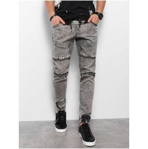 Šedé pánske slim fit džínsy Ombre Clothing