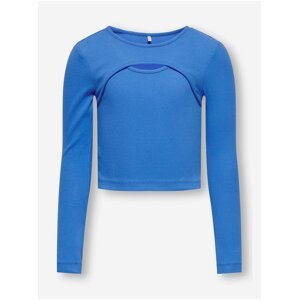 Modré dievčenské tričko s dlhým rukávom ONLY Nessa
