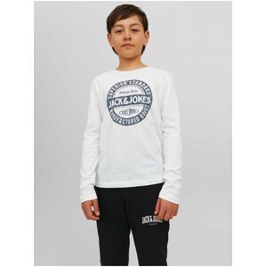 Biele chlapčenské tričko s dlhým rukávom Jack & Jones Jeans