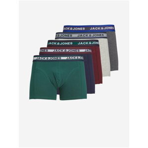 Súprava piatich pánskych boxeriek v šedej, zelenej, vínovej a tmavo modrej farbe Jack & Jones Oliver