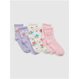 Sada troch párov dievčenských vzorovaných ponožiek vo svetlo fialovej, krémovej a ružovej farbe GAP