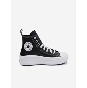 Čierne dámske kožené členkové tenisky na platforme Converse Chuck Taylor All Star Move