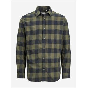 Tmavozelená pánska kockovaná košeľa Jack & Jones Plain