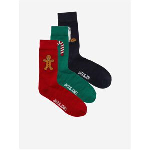 Súprava troch párov pánskych ponožiek v čiernej, červenej a zelenej farbe Jack & Jones Xmas