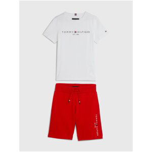 Sada chlapčenského trička a kraťasov v bielej a červenej farbe Tommy Hilfiger