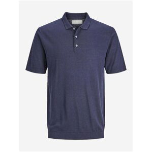 Tmavomodré pánske úpletové polo tričko s prímesou ľanu Jack & Jones Igor