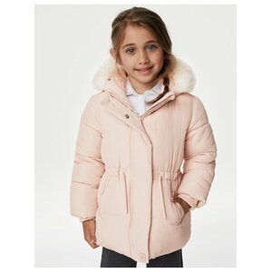 Svetloružová dievčenská zimná bunda s umelým kožúškom Marks & Spencer