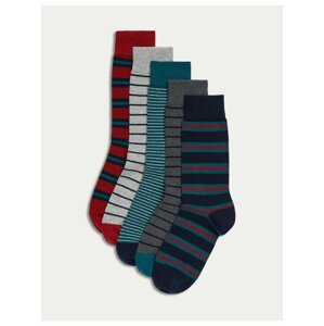 Súprava piatich párov pánskych ponožiek v červenej, šedej a zelenej farbe Marks & Spencer