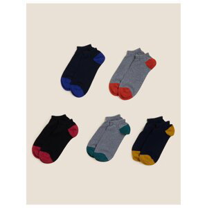 Súprava piatich párov pánskych ponožiek v šedej, modrej a čiernej farbe Marks & Spencer