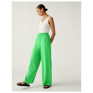 Svetlo zelené dámske široké nohavice Marks & Spencer