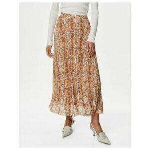 Hnedá dámska vzorovaná plisovaná maxi sukňa Marks & Spencer