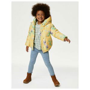 Žltý dievčenský prešívaný kvetovaný kabát s technológiou Stormwear™ Marks & Spencer