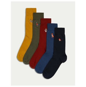 Sada piatich párov pánskych ponožiek v čiernej, modrej, červenej, khaki a žltej farbe Marks & Spencer Cool & Fresh™
